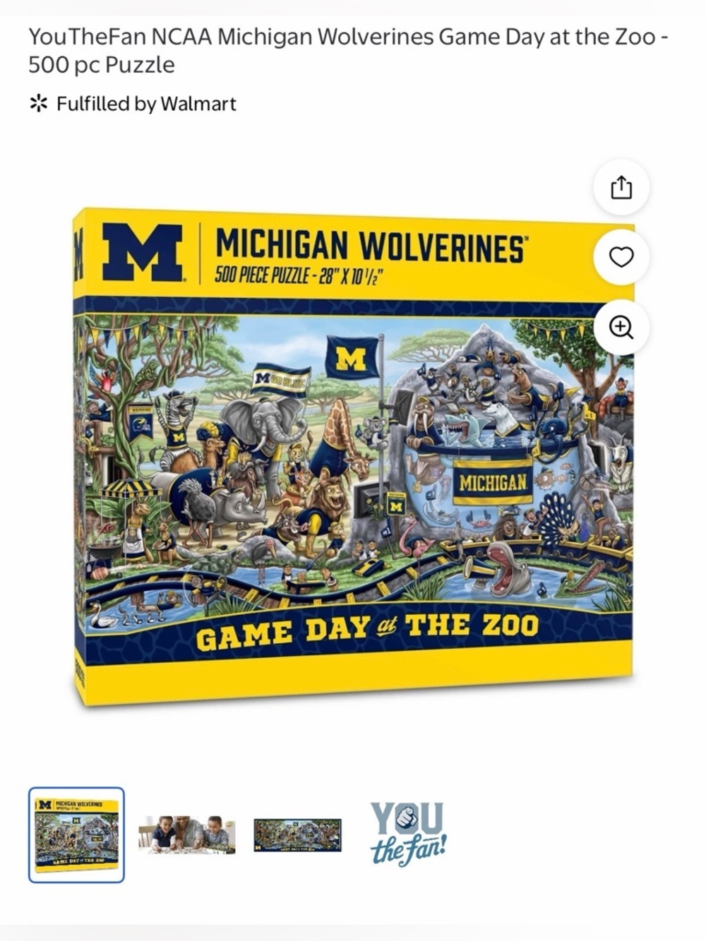 YouTheFan NCAA Michigan Wolverines Game Day at the Zoo - 500 pc Puzzle